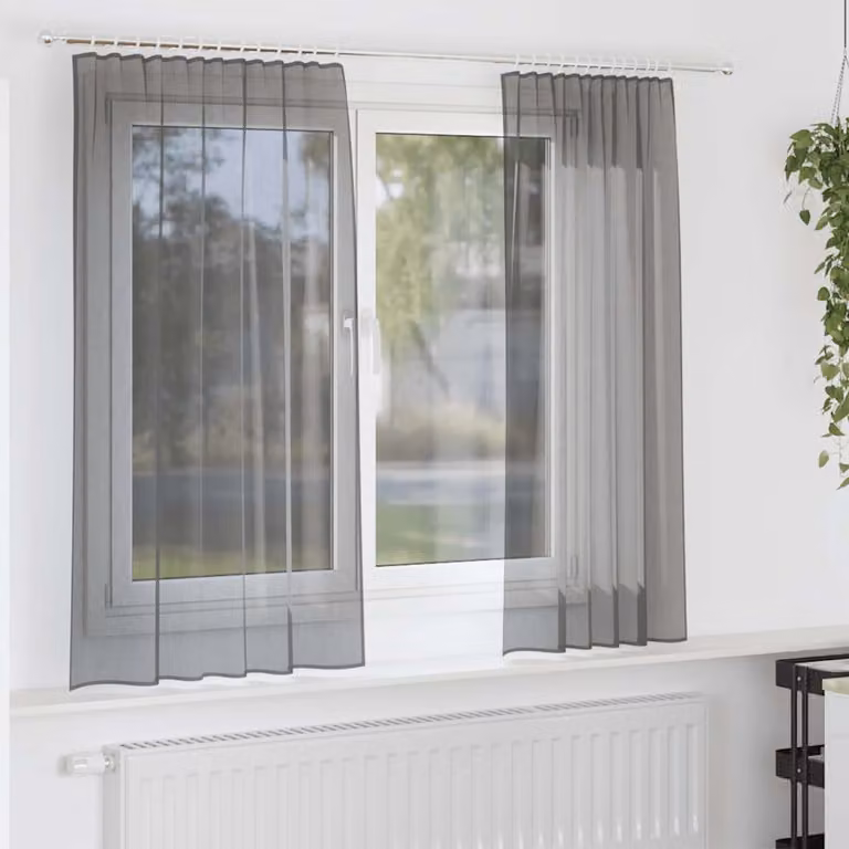 Set di 2 tende in voile semi-trasparenti vidaXL con tasche per asta, colore grigio, L: 140 cm