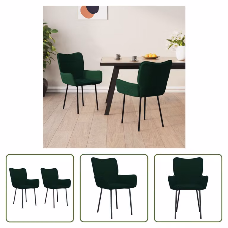 The Living Store Sedie da pranzo 2 pezzi. Velluto verde scuro