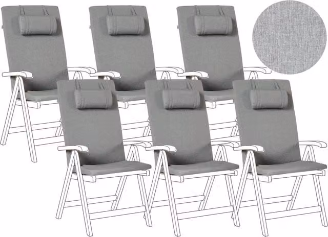 Set di 6 Cuscini in Tessuto grigio melange da Schienale per Sedie da Giardino Toscana/Java/Amantea stile elegante
