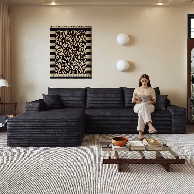 Divano angolare con chaise longue ¨C Minimal ¨C nero tessuto 270cm