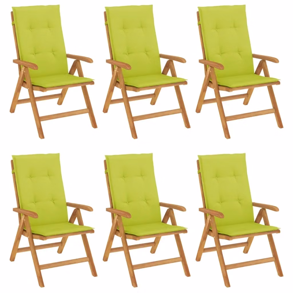 Set di 6 sedie pieghevoli reclinabili vidaXL in legno di teak con cuscini verdi per giardino – 2