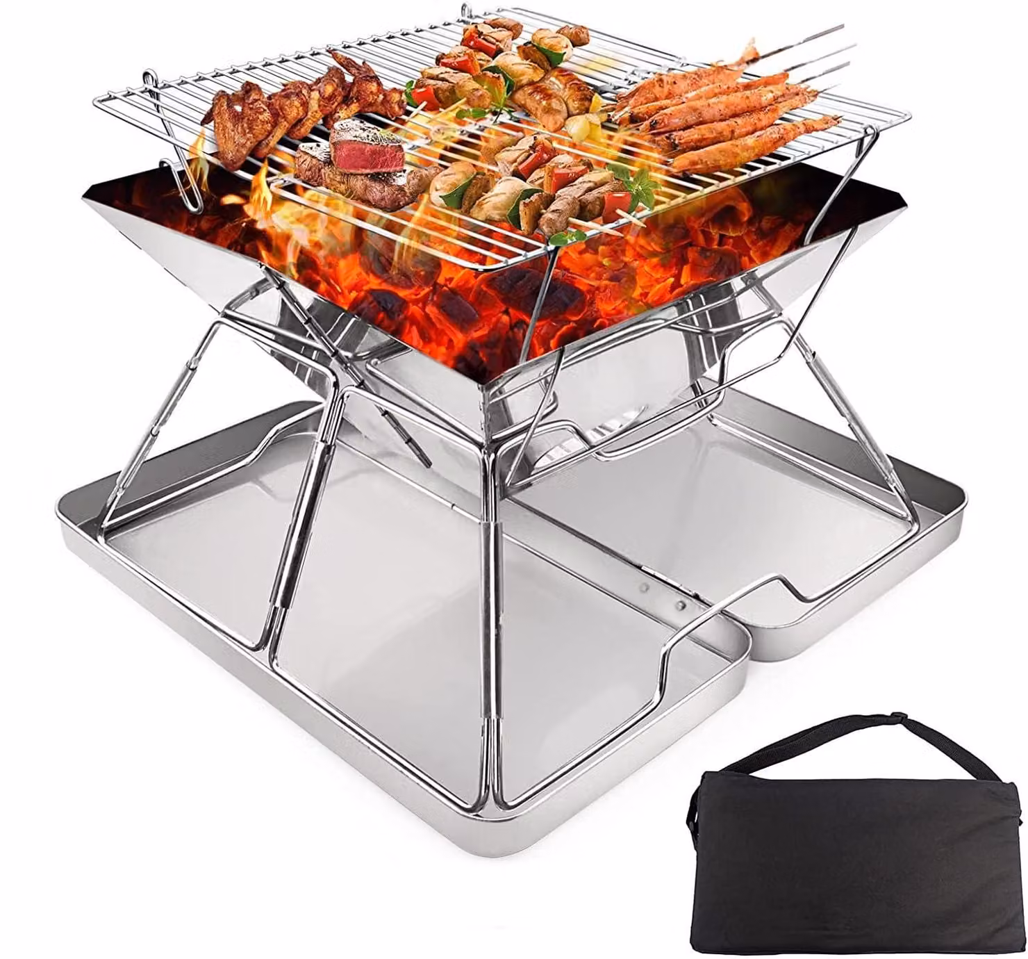 TRANKIELO® - Stufa da campeggio in legno, barbecue portatile in acciaio inossidabile – Pieghevole, leggera, con borsa da trasporto inclusa