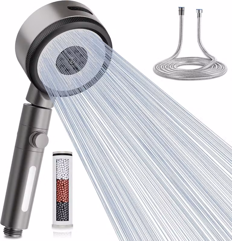 Doccia filtrante con tubo da 1,5 metri, 6 tipi di getto, girevole a 360°, per il bagno