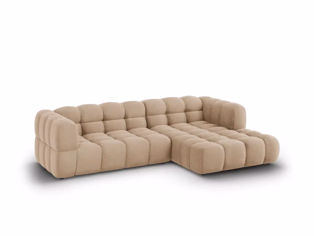 Divano angolare modulare Sky di Cosmopolitan Design, modello a 4 posti con orientamento destro, rivestimento in velluto color sabbia, L 272 x P 132 x H 75 cm – 2