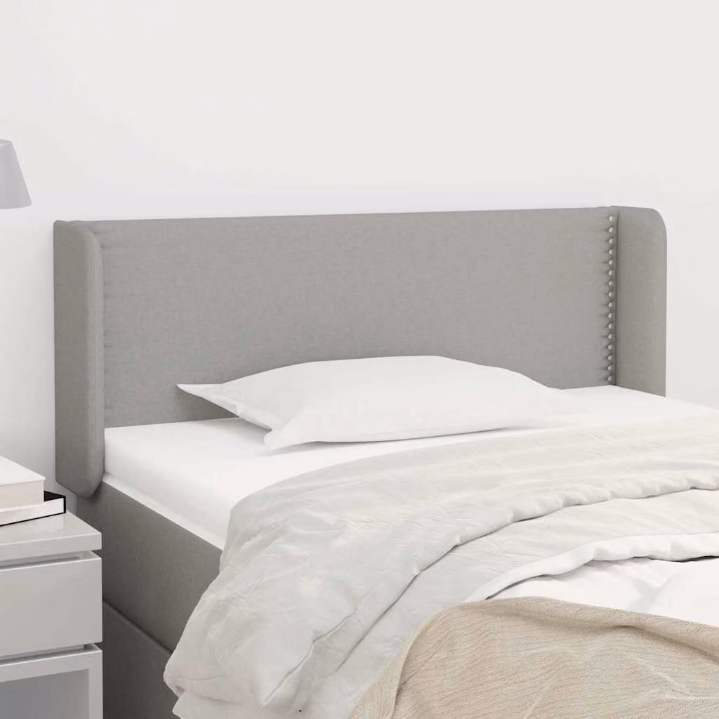 Testiera ad orecchio vidaXL in tessuto grigio con struttura in legno, L: 93 cm, P: 16 cm, H: 78-88 cm