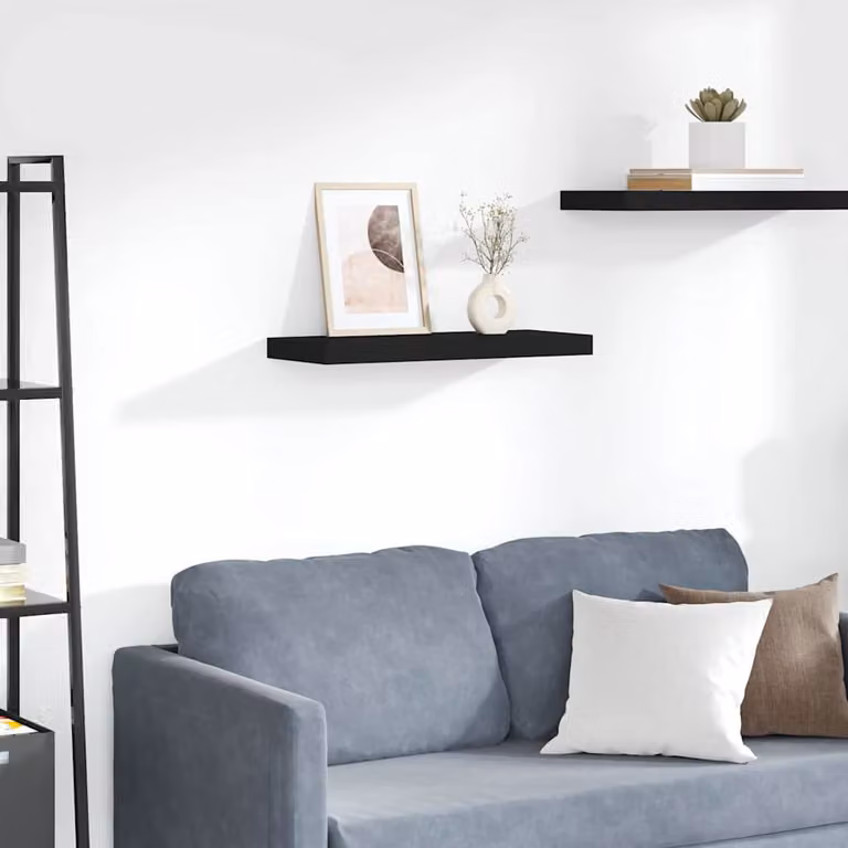 Scaffale a parete moderno vidaXL in MDF e metallo nero L 60 cm x P 23,5 cm x H 3,8 cm