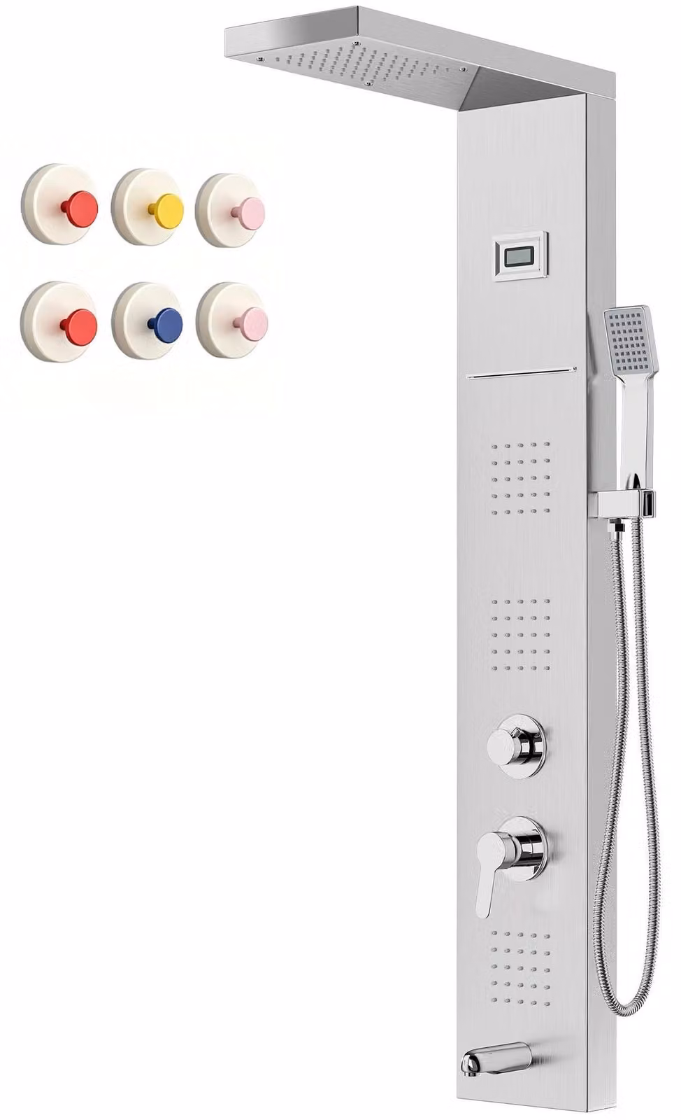 Colonna doccia multifunzione a 5 getti, con illuminazione LED, controllo della temperatura e realizzata in acciaio inossidabile spazzolato, altezza 1100 mm