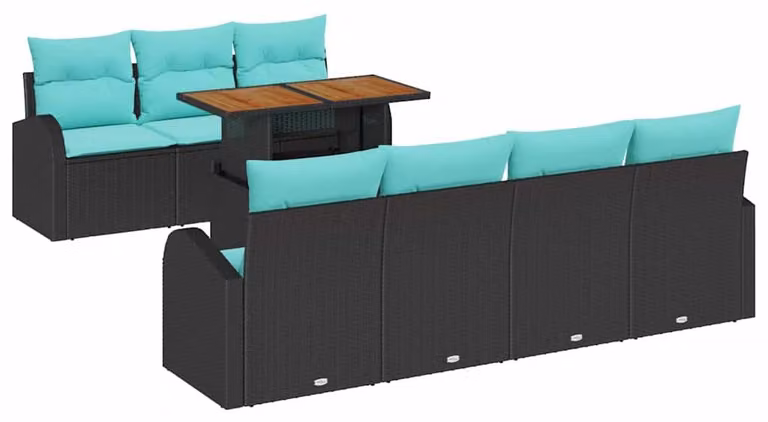 Set da giardino composto da 8 pezzi, colore nero, realizzato in rattan sintetico
