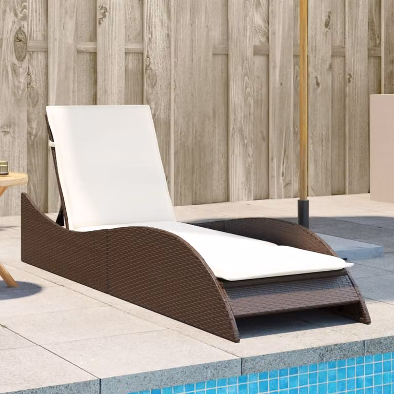 vidaXL Lettino Prendisole in Polyrattan Marrone con Cuscino Impermeabile e Poggiatesta Regolabile L/P/H: 205 x 60 x 73 cm