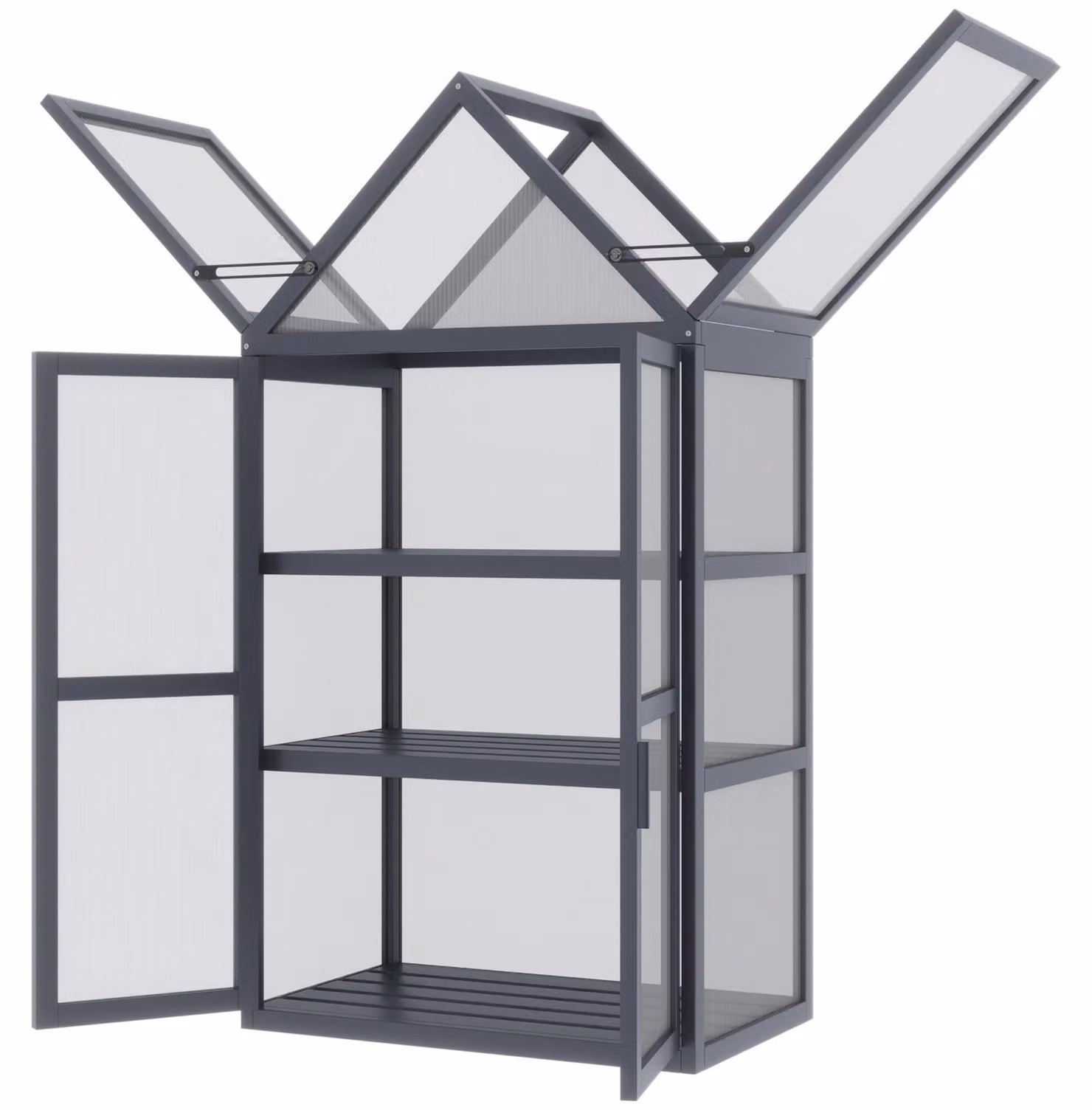 Outsunny serra fredda mini 3 livelli doppia porta legno policarbonato natura