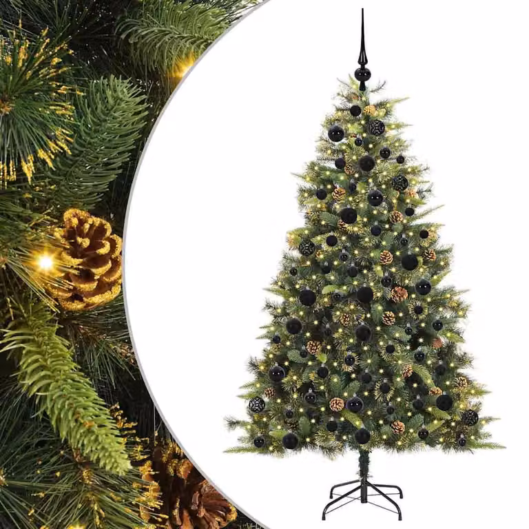 Albero di Natale artificiale pieghevole con pigne, altezza 180 cm