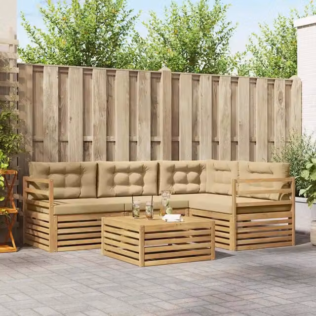 Set di divani da esterno 5 pz Bianco e Beige Poliestere 3390428