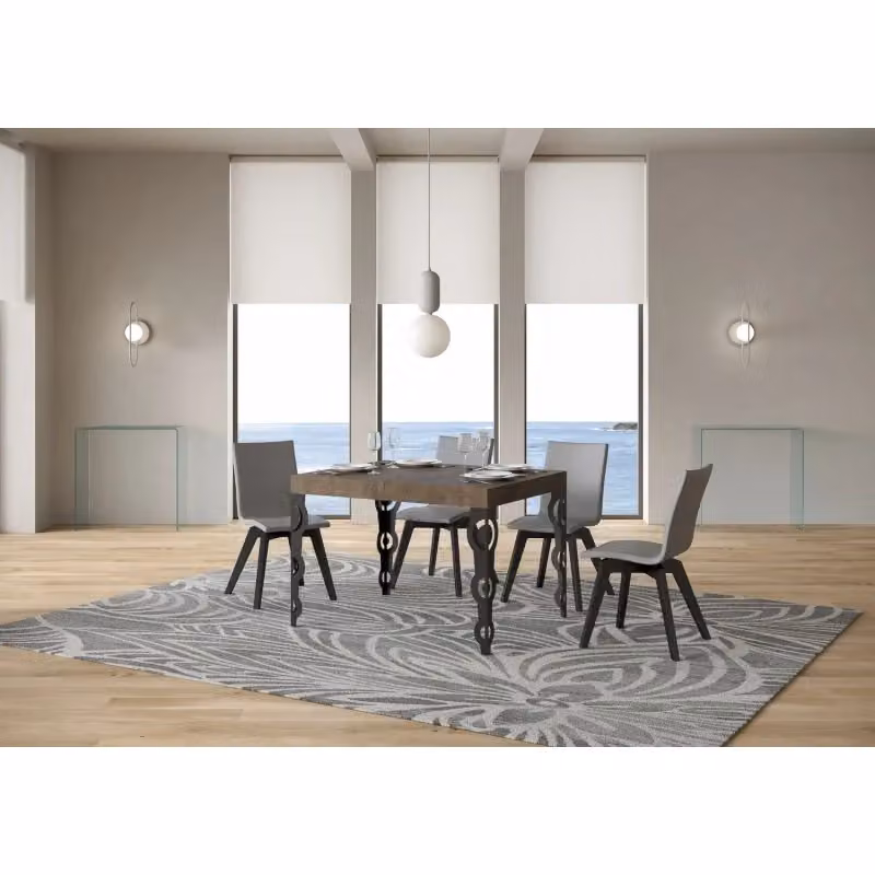 Tavolo allungabile moderno Itamoby con piano in legno e telaio in metallo, L/P/H: 120 x 80 x 77 cm (estendibile fino a 204 cm), Colore Antracite e Noce – 2