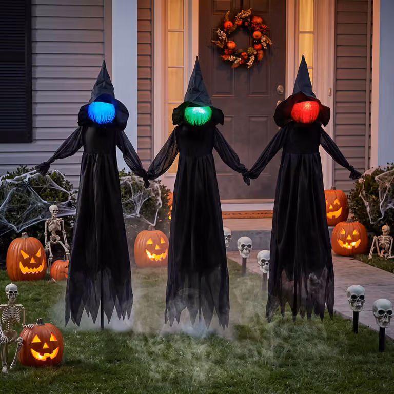 Costway Decorazione halloween strega funzione timer per giardino cortile, Decorazioni halloween spaventose con volto luminoso