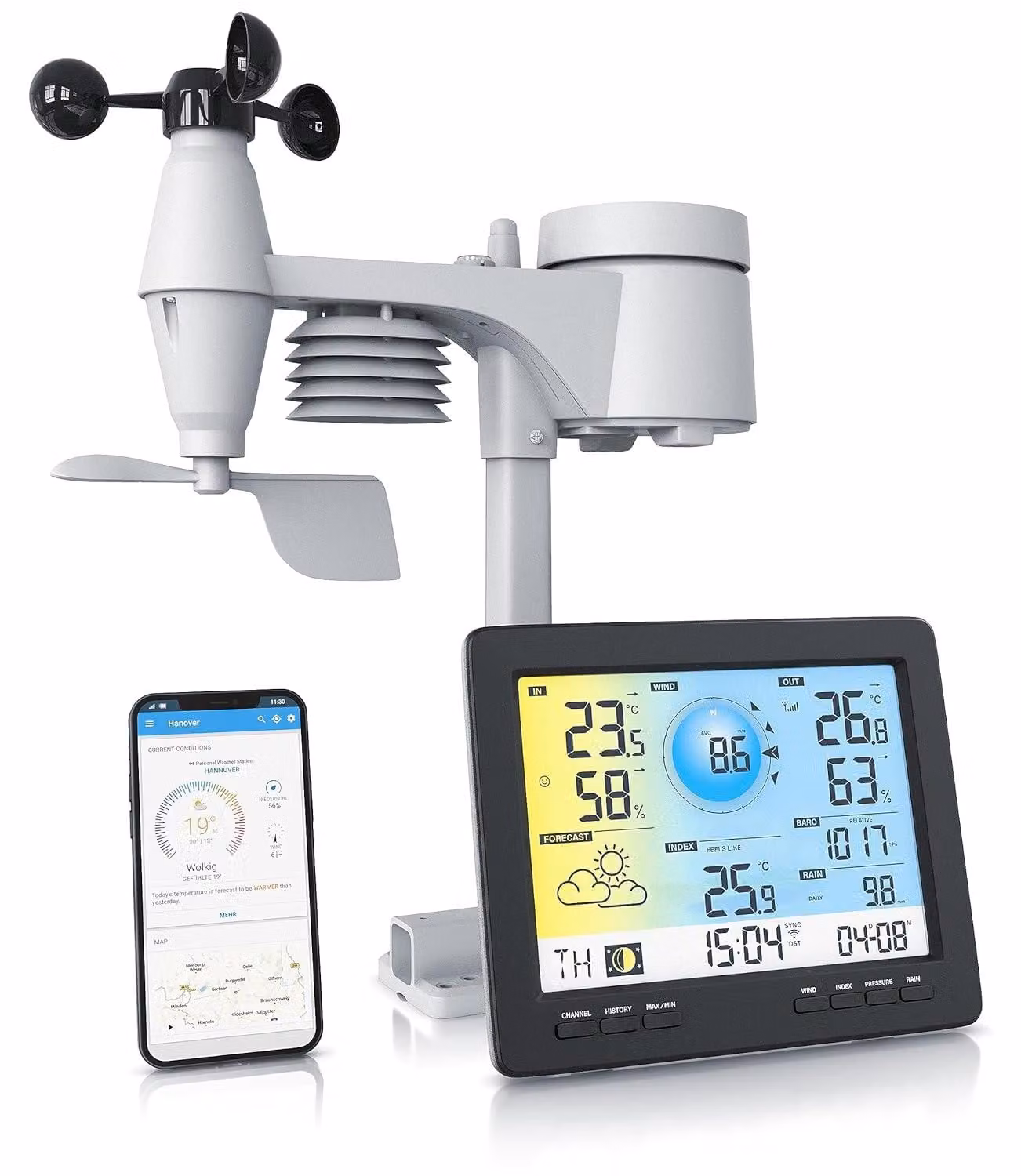 Stazione meteorologica wireless con sensore esterno 5-in-1 – dati meteorologici tramite app – previsioni del tempo