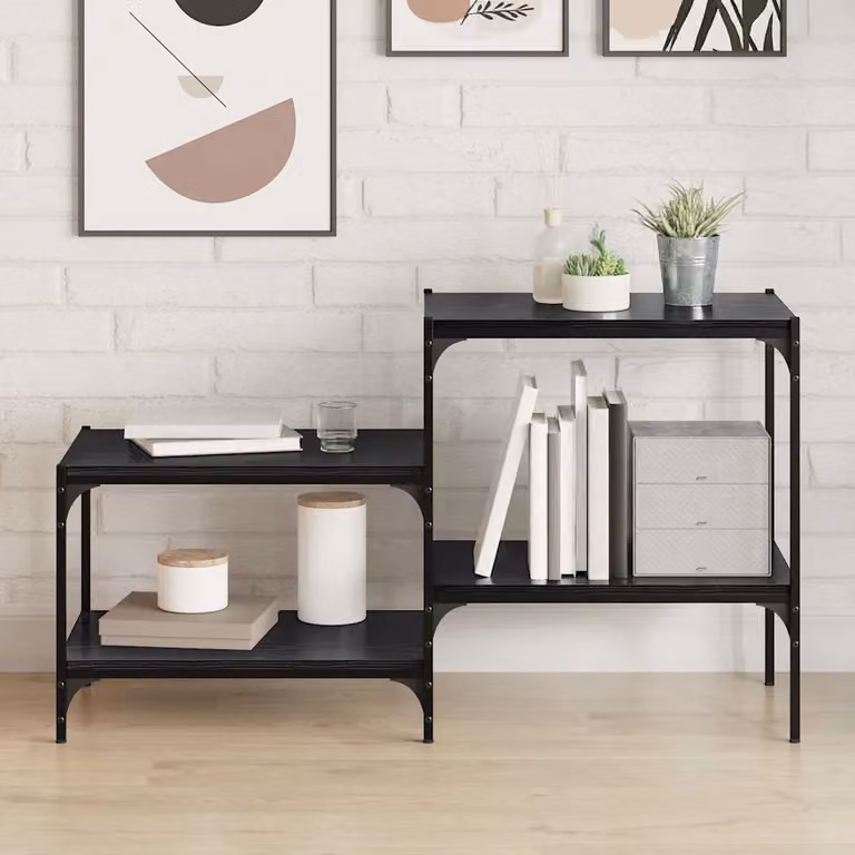 Set di 4 scaffali vidaXL a 3 livelli in metallo e legno MDF nero opaco L: 60 cm, P: 40 cm, H: 1,5 cm