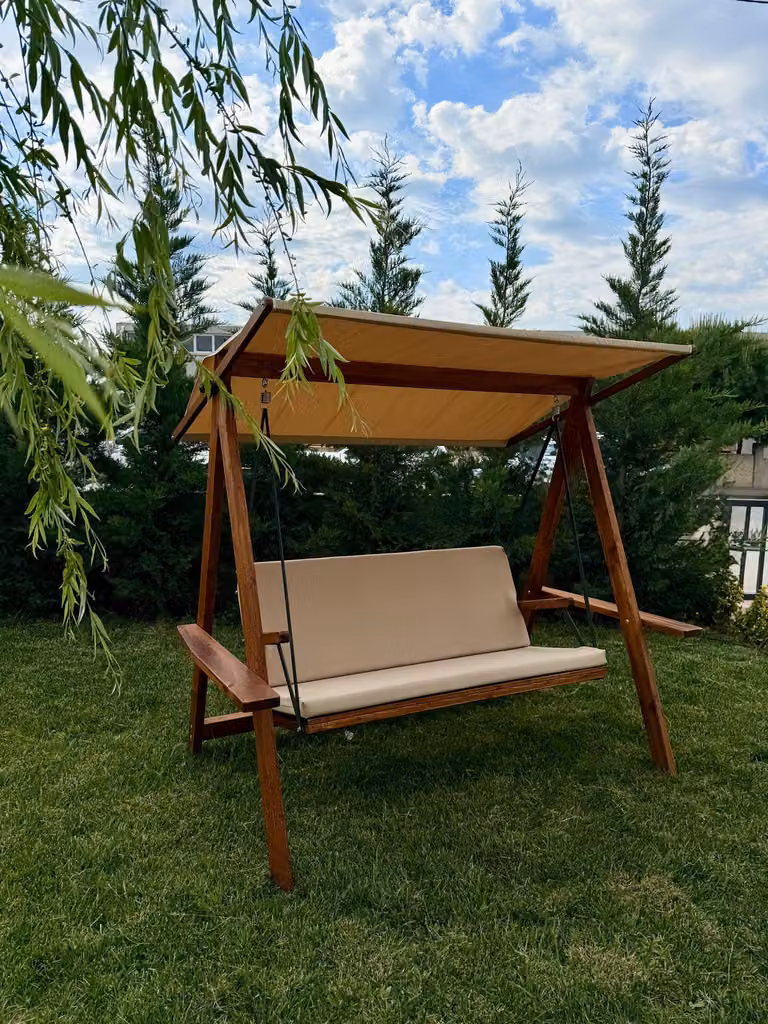 Skye Decor, Riva 2100 - Camel, altalena da giardino a tre posti, color cammello, 210 x 190 x 120 cm