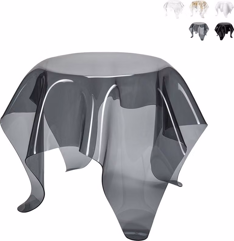 Tavolino basso rotondo da 60 cm in plexiglas trasparente, modello Drappeggi - Trasparente fumé