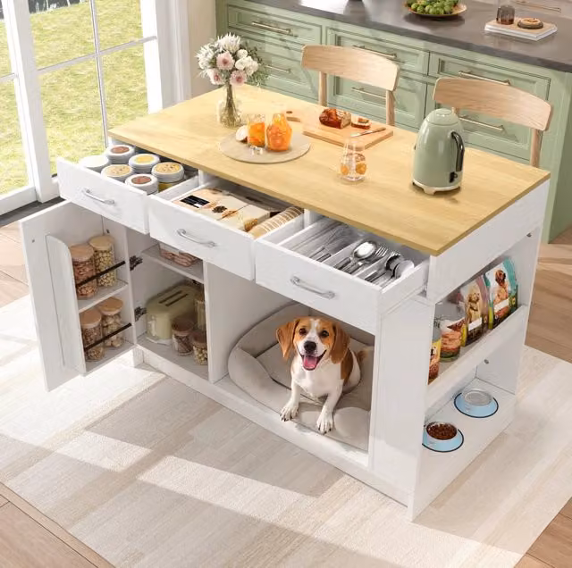 Carrello da cucina in MDF con area per animali, bianco
