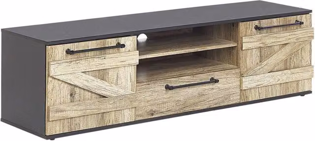 Mobiletto da TV in legno chiaro e truciolare color nero 43 cm stile design rustico soggiorno