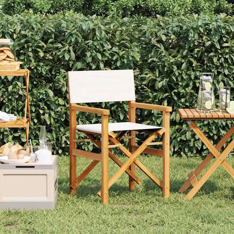 Sedia da regista pieghevole vidaXL in legno di teak con tessuto beige