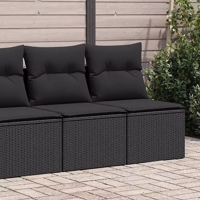 Set di Divani da Giardino vidaXL in Polyrattan Nero con Cuscini e Coperture Rimovibili