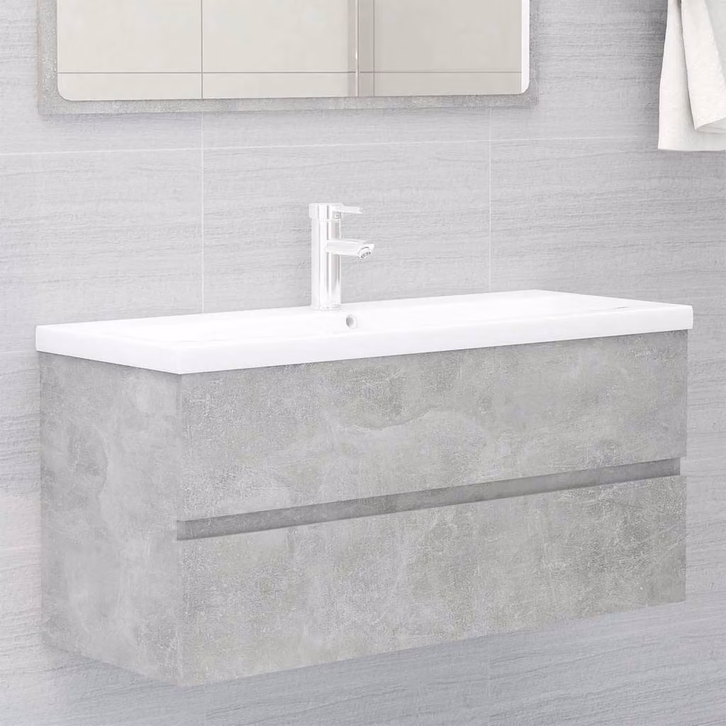 Mobile con Lavabo Integrato vidaXL Moderno in Legno e Ceramica Grigio e Bianco L: 100 cm, P: 45 cm, H: 38,5 cm