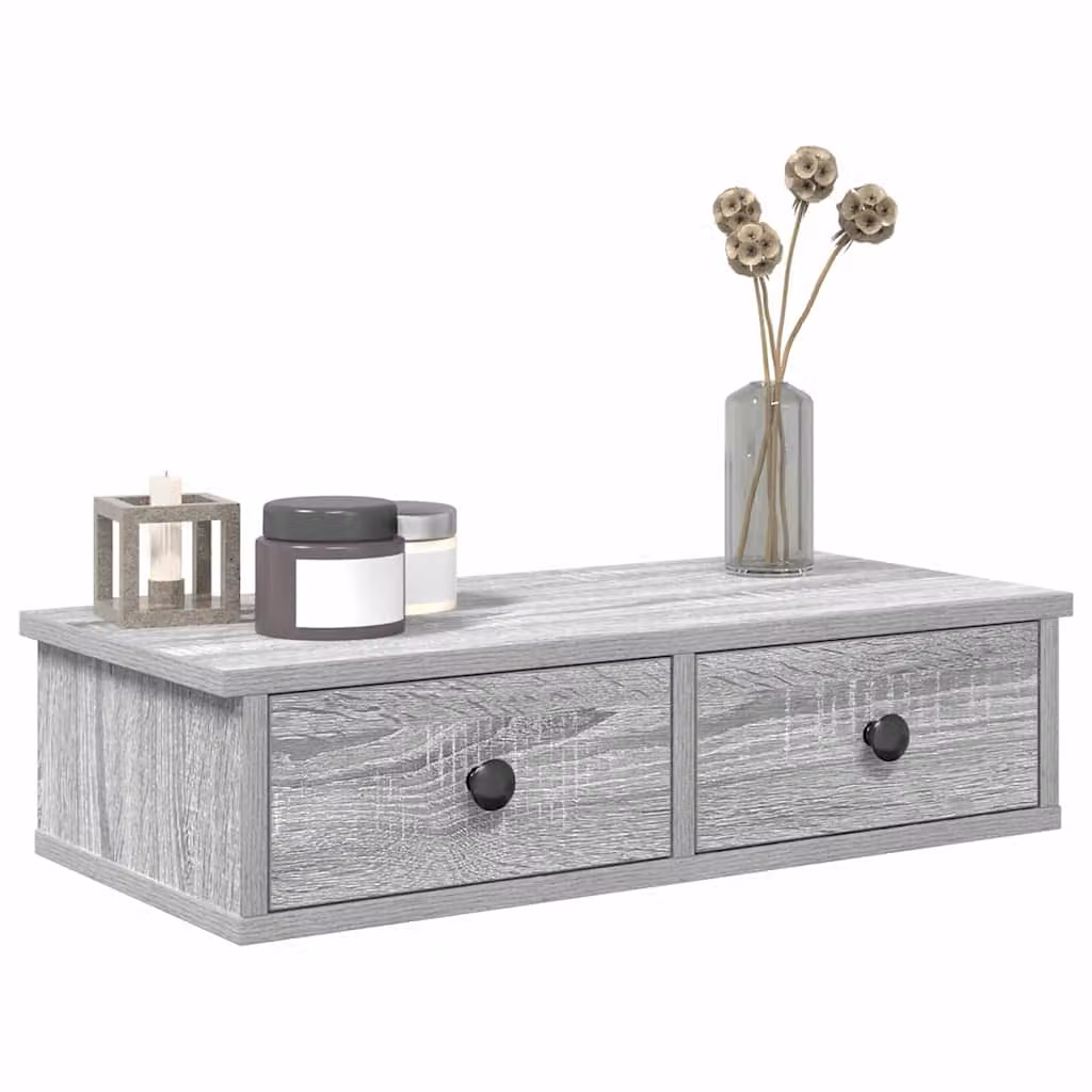 Scaffale a parete con cassetti vidaXL Grigio in MDF L: 60 cm, P: 28 cm, H: 15 cm