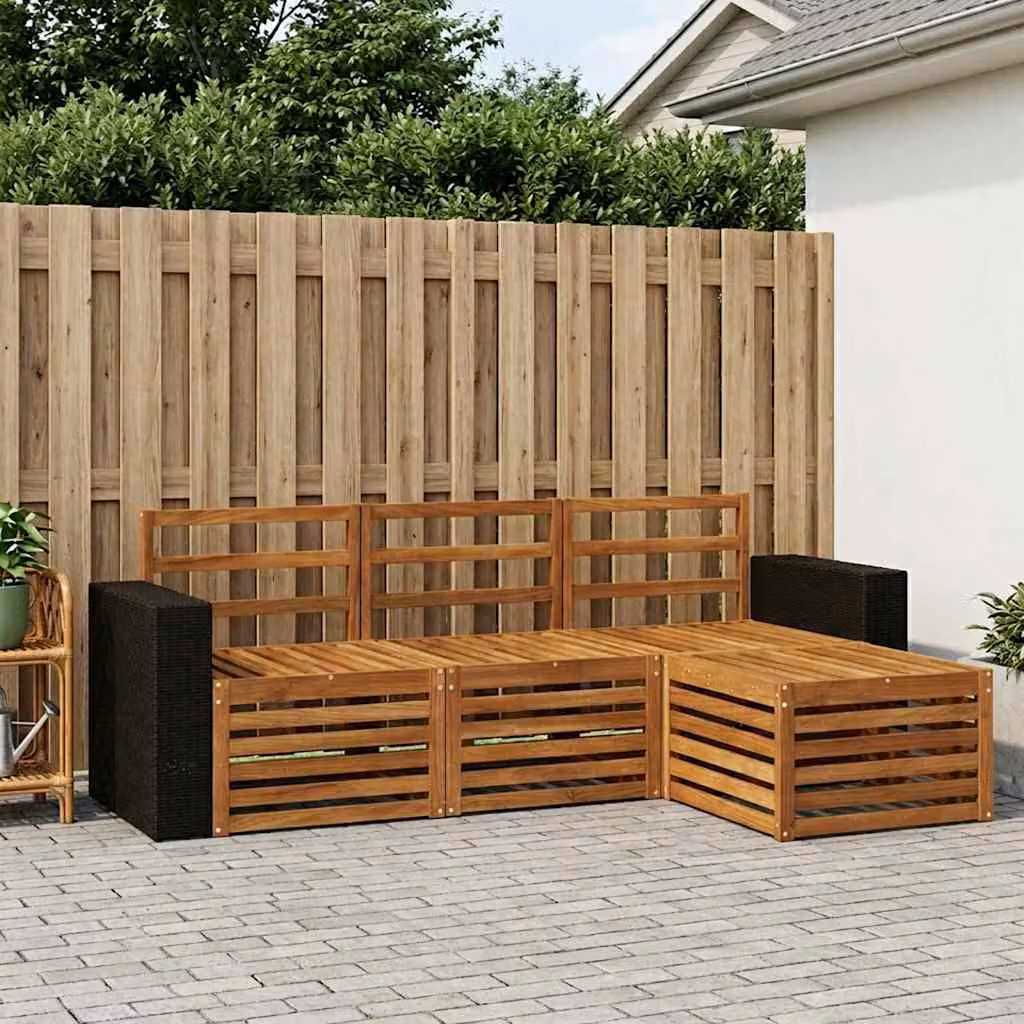 Set di divani da esterno vidaXL 4 pz in legno di acacia marrone con cuscini inclusi e design moderno a L