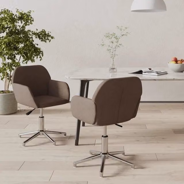 Set di 2 sedie da pranzo girevoli VIDAXL in tessuto beige e marrone con struttura in metallo e plastica per soggiorno o cucina – 1