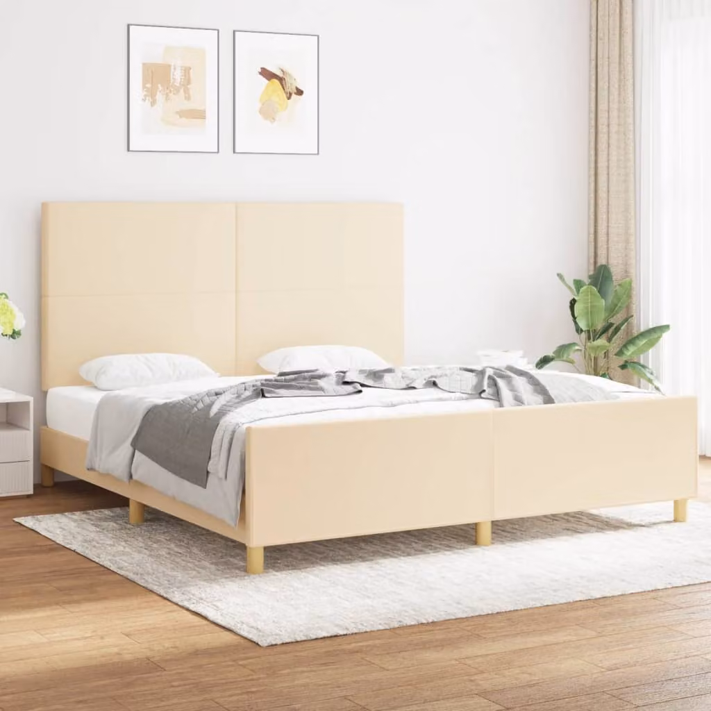 The Living Store Struttura letto con testiera crema 180x200 cm in tessuto