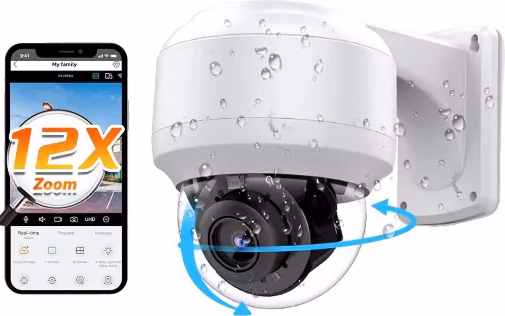 Telecamera IP PTZ, zoom ottico 12x, visione notturna, 1 unità, risoluzione 4K, alimentazione PoE