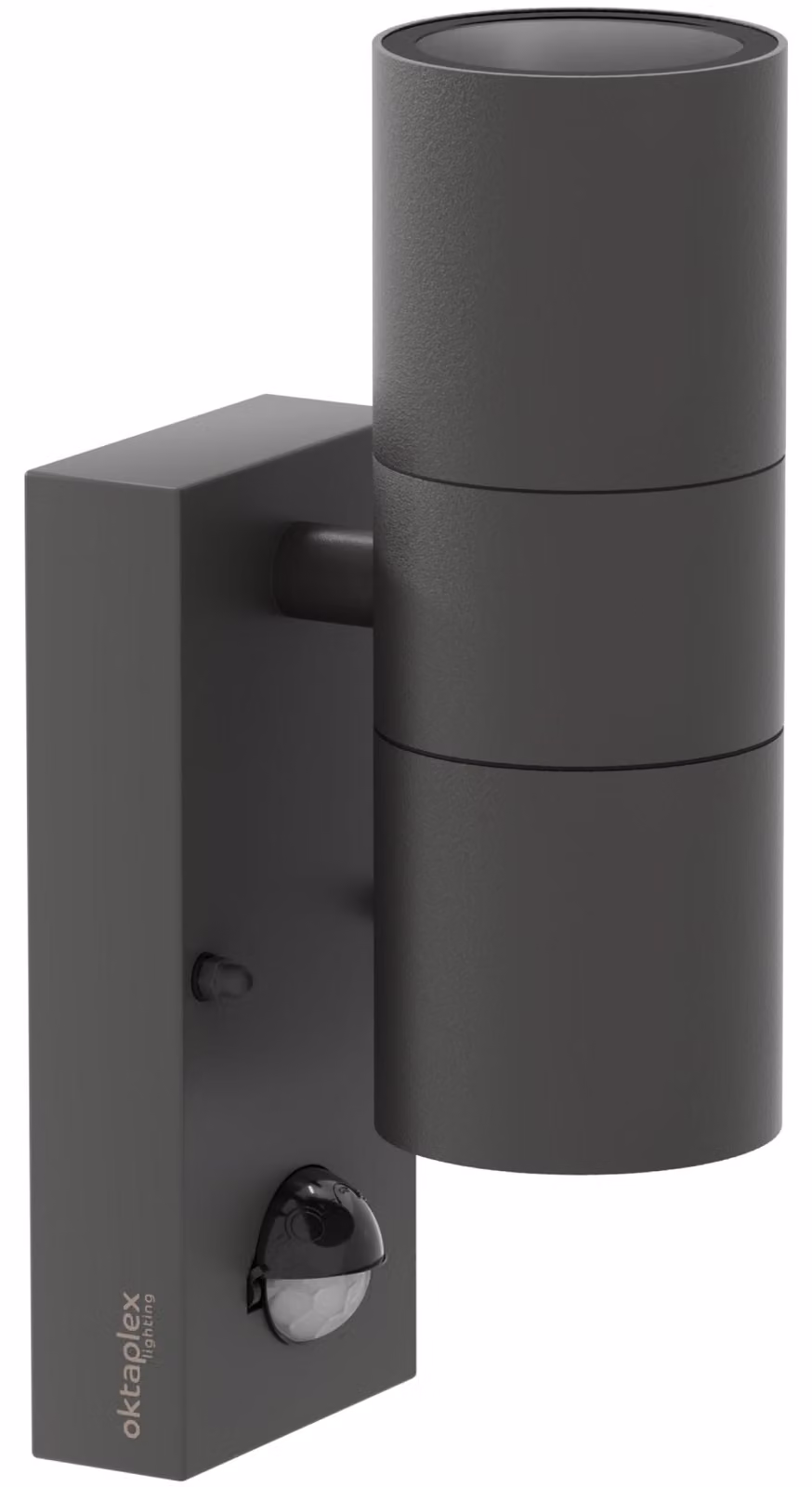 Lampada da parete con sensore di movimento, colore antracite, acciaio inossidabile, 2 attacchi GU10, grado di protezione IP44