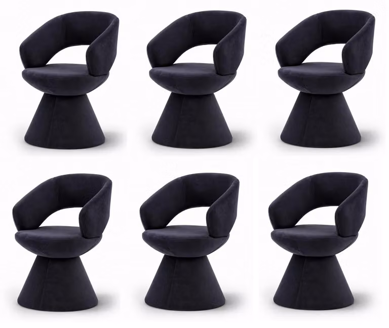 Gruppo di sedie, design moderno, colore nero, rivestimento in tessuto velluto, forma scultorea, rotonde, eleganti