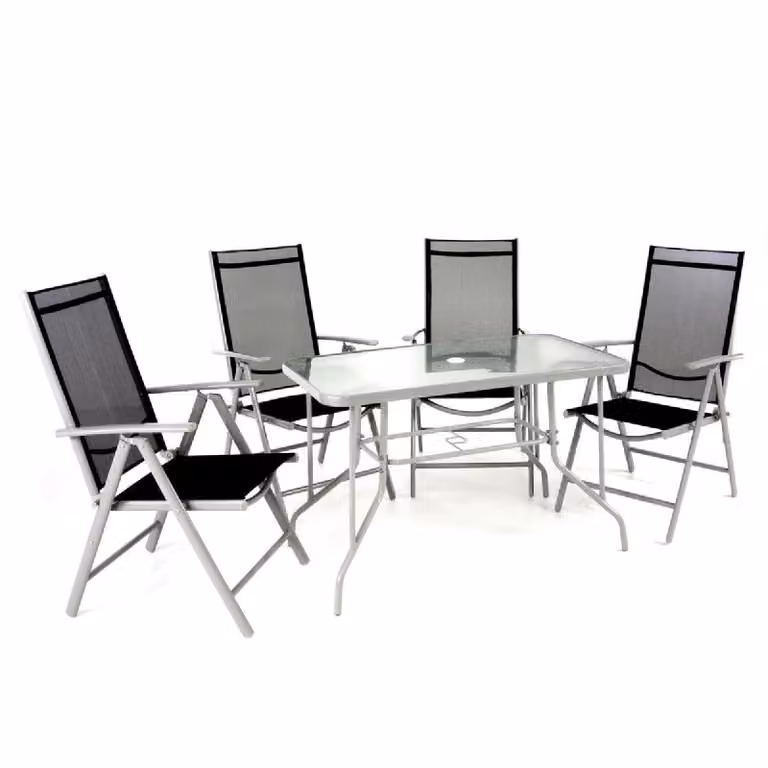 Set di mobili da giardino 5 pezzi VCM | sedie pieghevoli | set da giardino | tavolo in vetro | gruppo di sedute | set da giardino