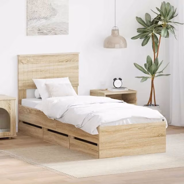 Struttura letto moderna con cassetto vidaXL in legno color rovere e marrone L 190 x P 80 cm