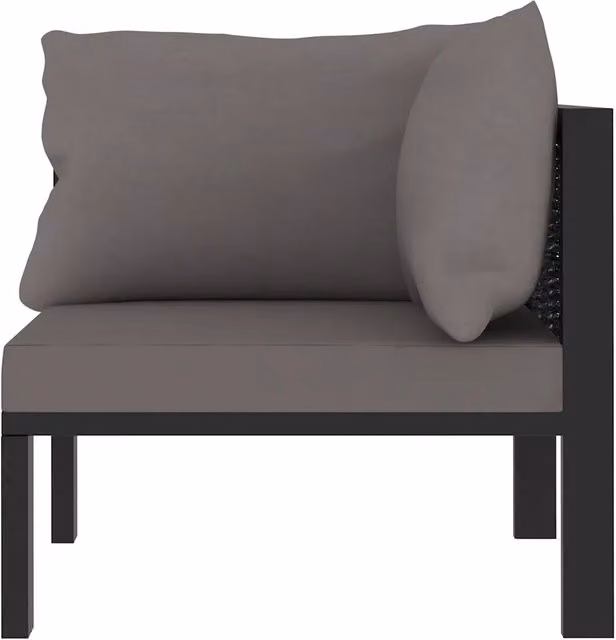 Divano Angolare Modulare Design Mania in Polyrattan Antracite con Bracciolo Sinistro e Cuscini Imbottiti