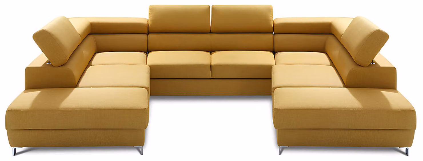 Wohnlandschaft Bettfunktion Stoff Ecksofa U-Form Sofa Couch Design Textil Sofas