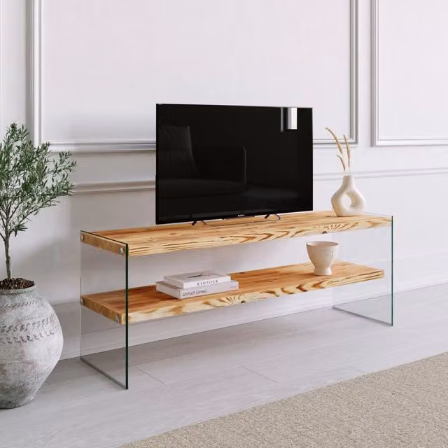 Mobile porta TV Cloz DMORA in legno rovere marrone con un ripiano, L 120 cm, P 35 cm, H 45 cm – 1