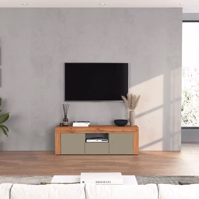 WHOUS Mobile porta tv Chronos a 2 ante e 1 cassetto tortora opaco e rovere 155x40x51 cm