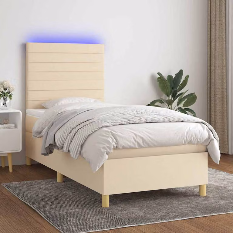 Letto a Molle con Materasso Ibrido vidaXL con Illuminazione LED e Porte USB, Colore Beige e Bianco, L/P: 80 x 200 cm