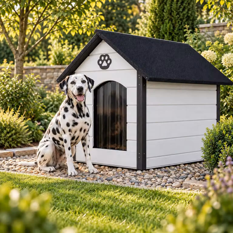 Cuccia per cani QLS, dimensioni XL, 104x74 cm, isolata, in legno, per esterno, colore bianco-grigio, modello 9064