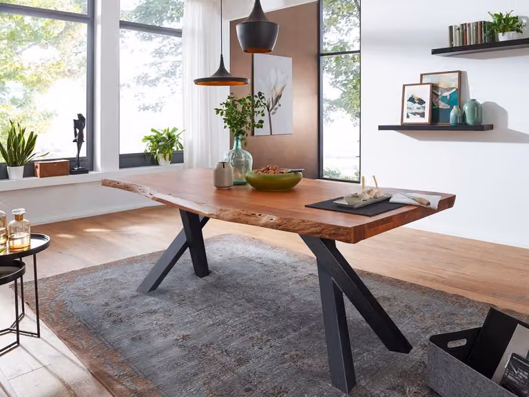 Tavolo in legno "Bihar" 200x100 cm Acacia e ferro nero