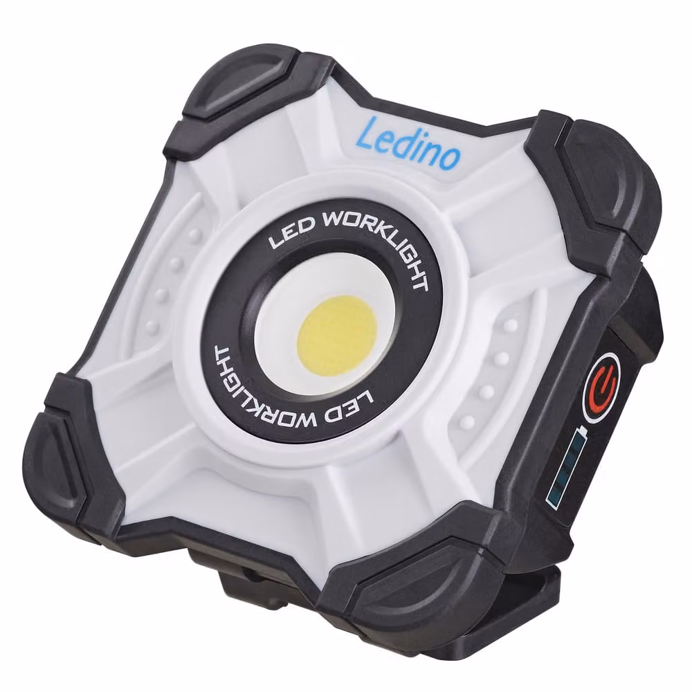 Ledino lampada portatile ricaricabile Schönau luce da lavoro mobile 10W, 1000lm, batteria ricaricabile agli ioni di litio luce diurna bianca