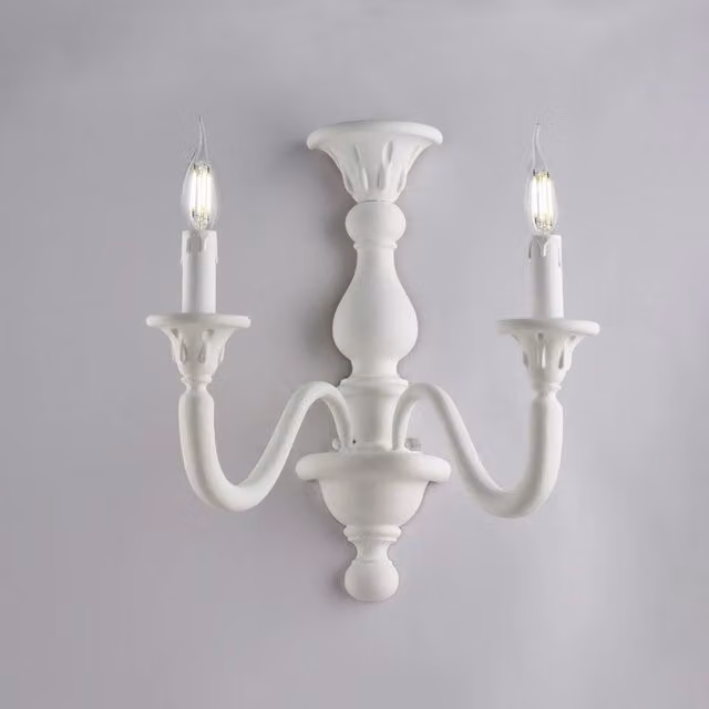 Applique Shabby Chic Lucca Bonetti Illumina in Legno Bianco con 2 Luci E14