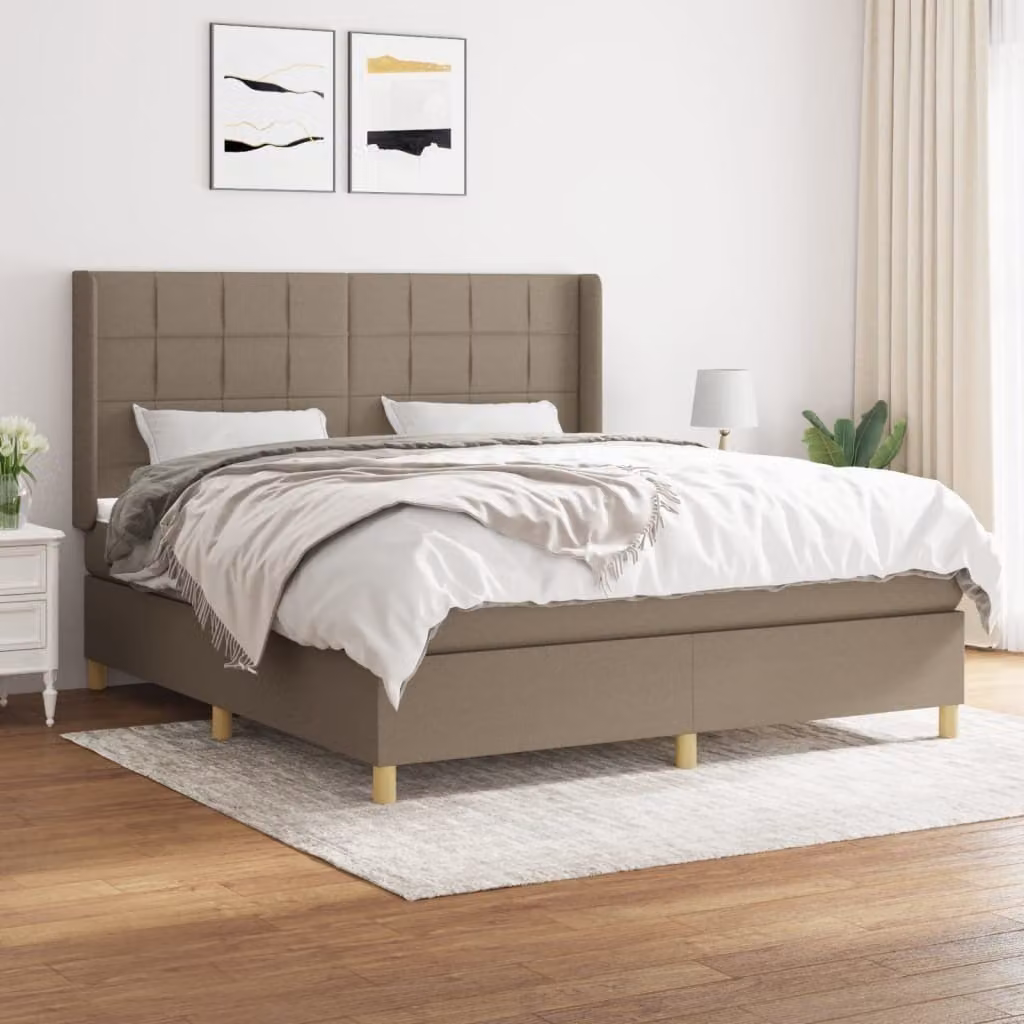 The Living Store Letto a molle con materasso Taupe 160x200 cm in tessuto