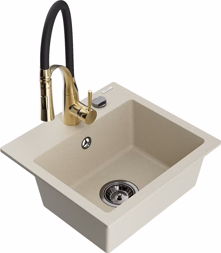 Mexen Milo lavello in granito a 1 vasca con miscelatore cucina Aster, beige - 6505-69-73450-57-B