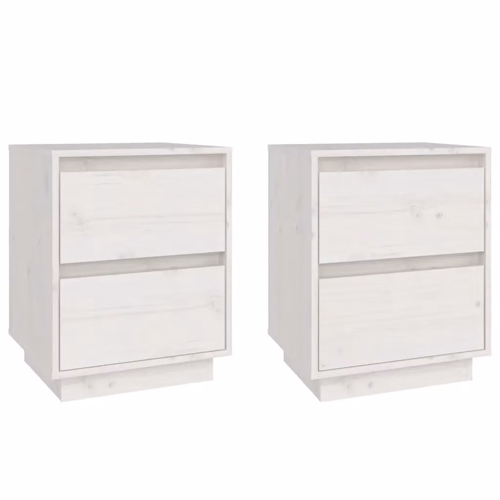 Set di 2 comodini Design Mania bianchi in legno massello di pino L/P/H: 40 x 35 x 50 cm – 2