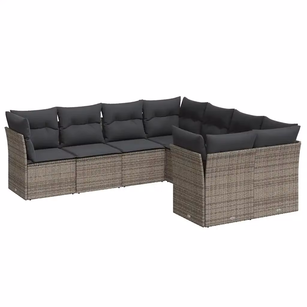 Set Divano da Giardino vidaXL a L 8 pz in Polyrattan Grigio con Cuscini Imbottiti e Coperture Rimosse – 2