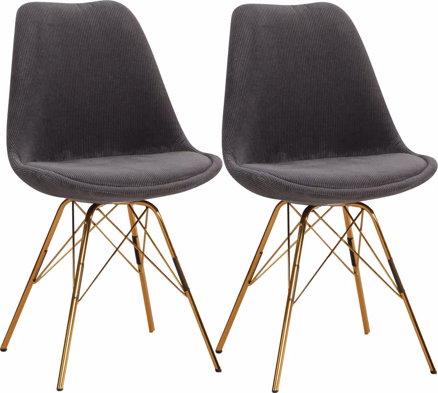 WOHNLING Set di 2 sedie da sala da pranzo Cara in tessuto antracite Sedia da cucina con gambe dorate Sedia con scocca in velluto a coste Sedia imbottita scandinava con rivestimento in tessuto